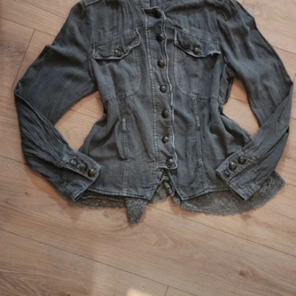 Free People Gray Denim Blazer